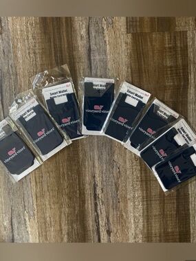 Vineyard Vines Navy Phone Stick-On Card Holder with Pink Whale Logo